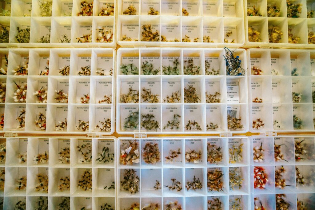 Dozens of little boxes with dried herbs, labelled and numbered